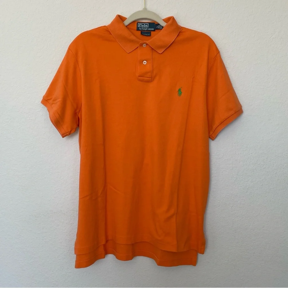 Polo by Ralph Lauren Custom Fit Orange Cotton Short Sleeve Polo | Large